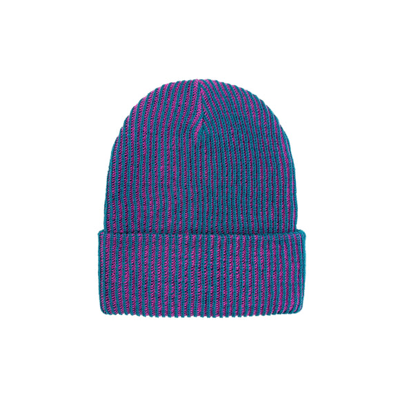 Rib Knit Beanie: Teal Magenta