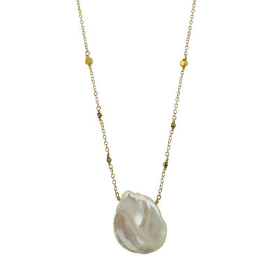 Necklace: Large Pearl with Pyrite