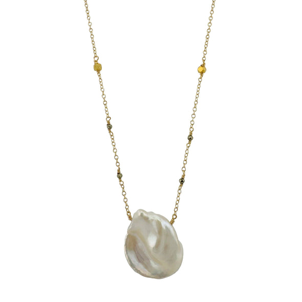 Necklace: Large Pearl with Pyrite
