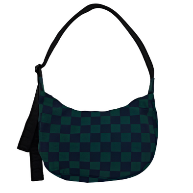 Nylon Crescent Bag: Navy Green Check