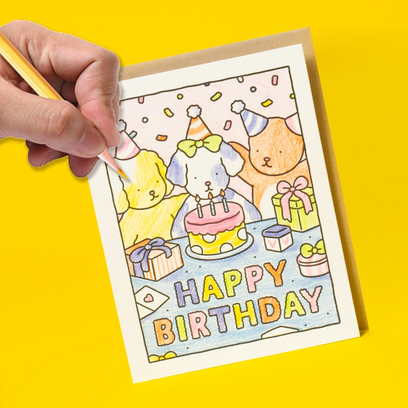Coloring Card: Happy Birthday Cake