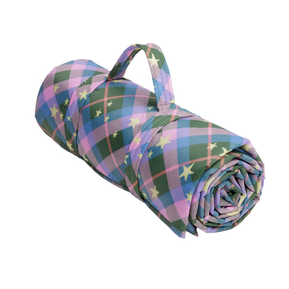 Puffy Picnic Blanket: Green Star Plaid