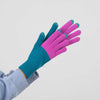 Colorblock Knit Touchscreen Gloves: Teal Magenta