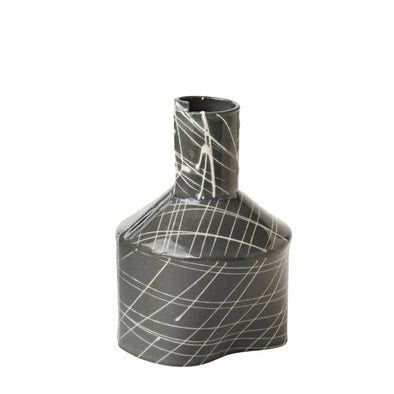 Small Bottle Vase: White Grid on Black