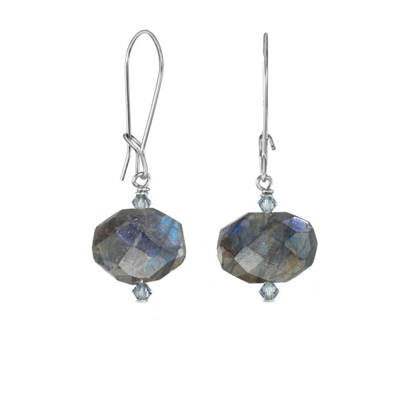 Earrings: Flat Faceted Coated Labradorite