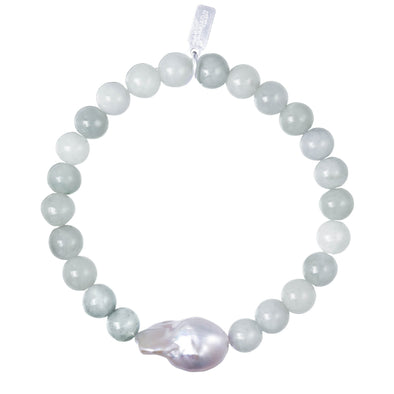 Bracelet: Burmese Light Green Jade + Baroque Pearl