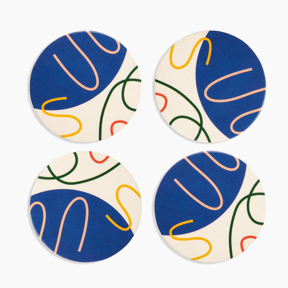 Bamboo Coasters: Blue Abstract