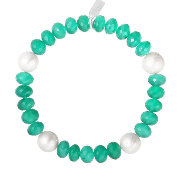 Bracelet: Faceted green onyx rondelle