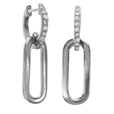 Earring: Matte Sterling and Diamond Oval