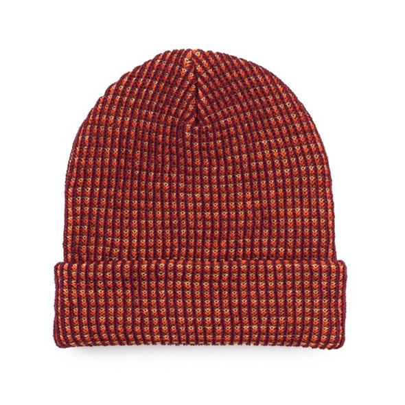 Grid Rib Knit Hat: Red | Rust
