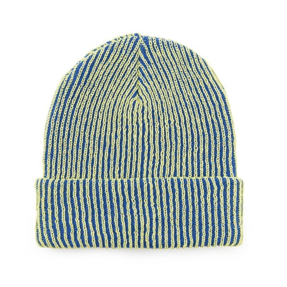 Rib Knit Hat: Lime/Cobalt