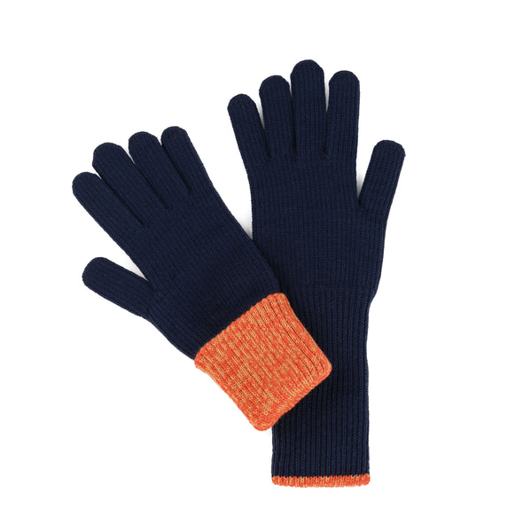 Gloves: Long Navy / Poppy Ribbed