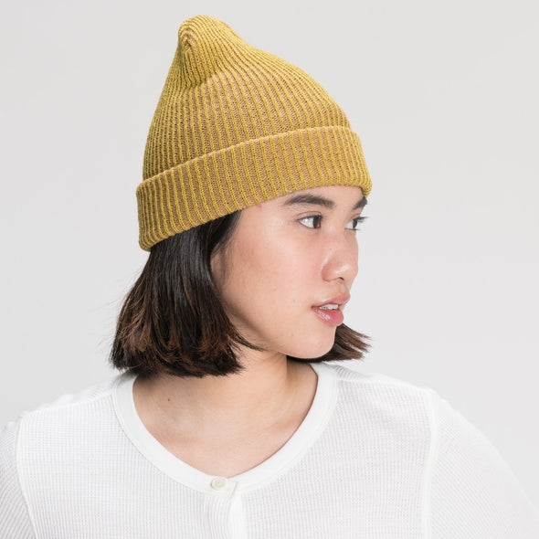 Rib Knit Hat: Stone Golden Olive/Camel