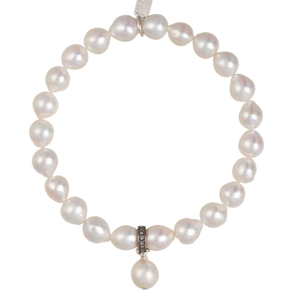 Bracelet: White Baroque Pearl + Diamond Ring
