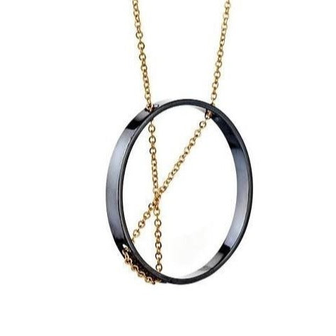 Necklace: Inner Circle in Oxidized Sterling + Gold