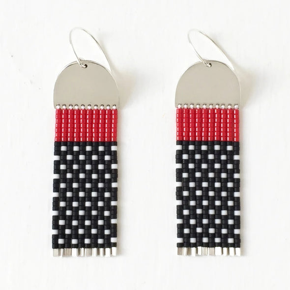 Earrings: Red | Matte Black Beads