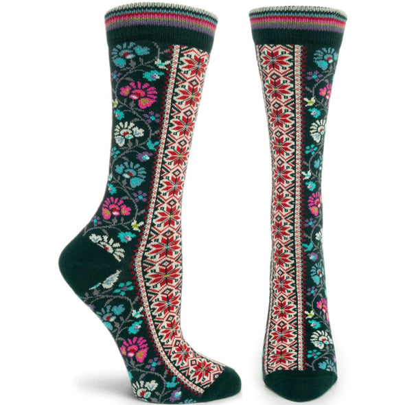 Socks: Floral Ribbons Green