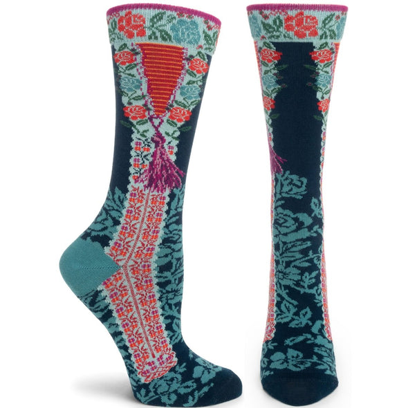 Socks: Floral Tassels Navy